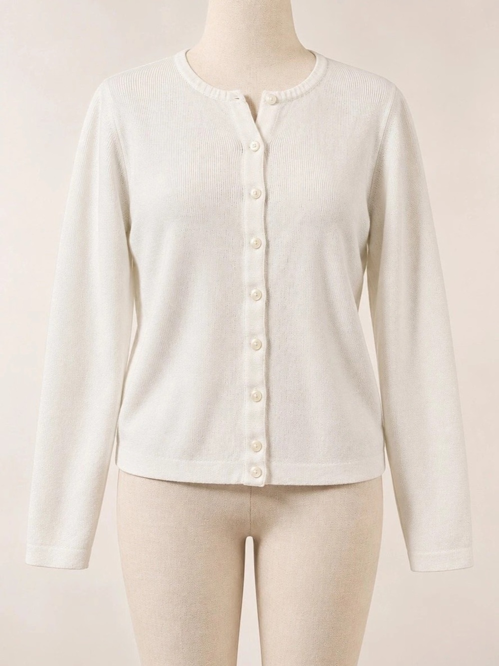 GAP Women’s XL Ivory 100% Cotton Crewneck Button Front Cardigan Sweater